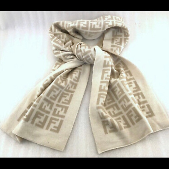 FENDI Cream and Beige Logo Scarf - Picture 2 of 2